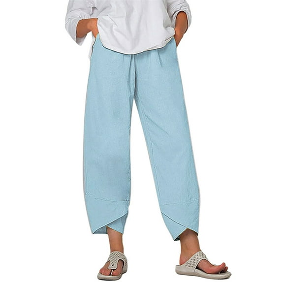 Frontwalk Women Harem Pants Wide Leg Trousers Solid Color Palazzo Pant Ladies Casual Bottoms High Waist Sky Blue 2XL