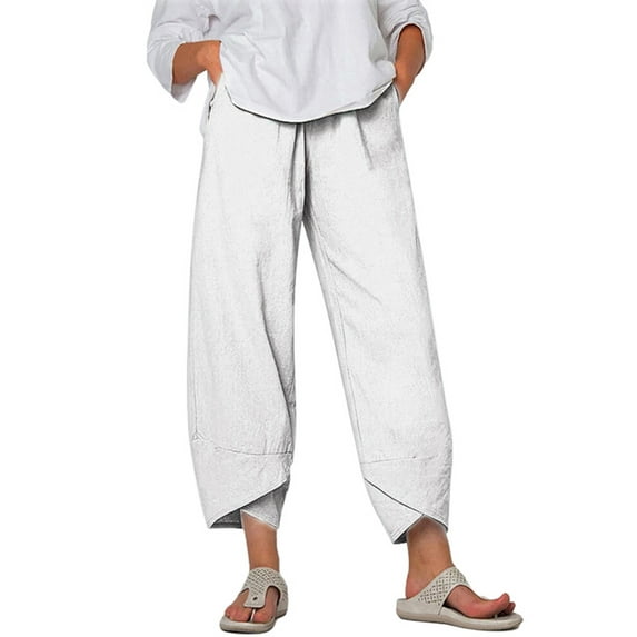 Frontwalk Women Harem Pants Wide Leg Trousers Solid Color Palazzo Pant Ladies Casual Bottoms High Waist White S