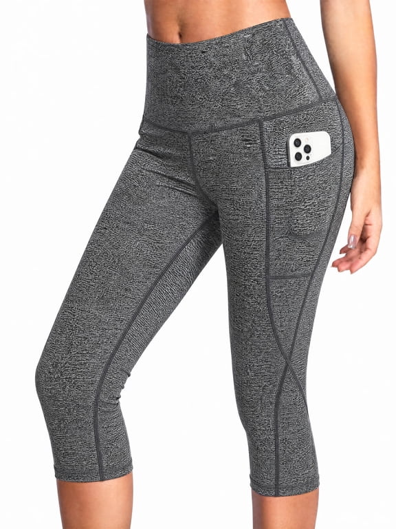 Womens Capris Leggings Yoga Pants High Waist Activewear Tummy Control Compression Workout Running Cropped Pants with Pockets