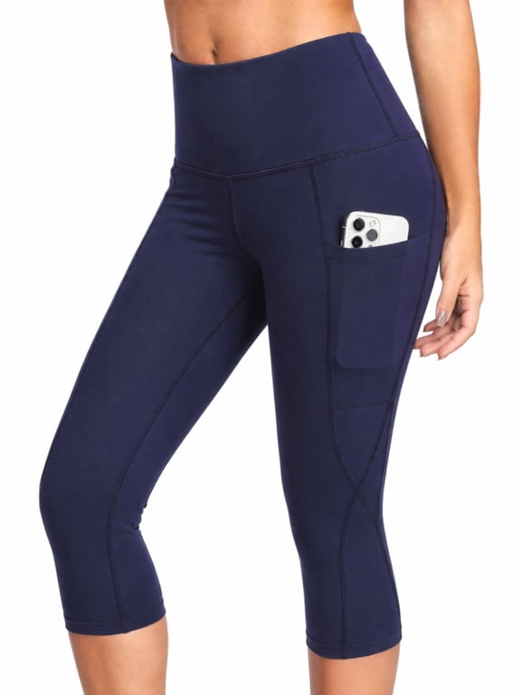 Womens Capris Leggings Yoga Pants High Waist Activewear Tummy Control Compression Workout Running Cropped Pants with Pockets