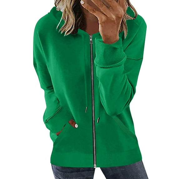 Frontwalk Women Hoodie Jacket Long Sleeve Hoodies Zip Up Hooded Sweatshirts Ladies Warm Hood Sweatshirt Drawstring Green 2XL