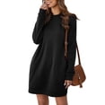 thumbnail image 1 of Frontwalk Women Hoodies Dresses Solid Color Sweatshirt Dress Long Sleeve Pullover Outwear Plain Crew Neck Black M, 1 of 5