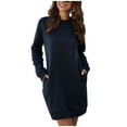 thumbnail image 1 of Frontwalk Women Hoodies Dresses Solid Color Sweatshirt Dress Long Sleeve Pullover Outwear Plain Crew Neck Navy Blue M, 1 of 4