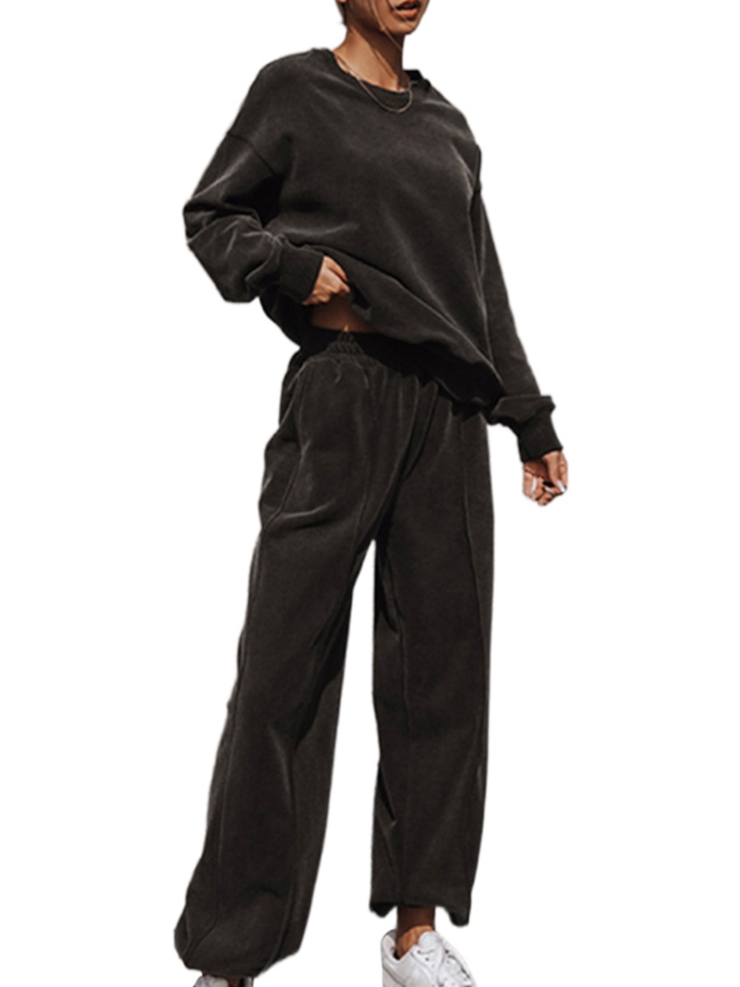 Frontwalk Women Jogger Sets Pocket Tracksuit Set Elastic Waist