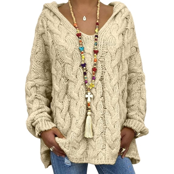 Frontwalk Women Jumper Tops Long Sleeve Sweater Solid Color Pullover Ladies Casual Knitted Sweaters Winter Warm Hoodies Apricot L