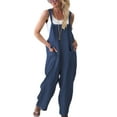 thumbnail image 1 of Frontwalk Women Jumpsuits With Pockets Overalls Sleeveless Romper Travel Boyfriend One Piece Pants Solid Color Trousers Blue M, 1 of 4