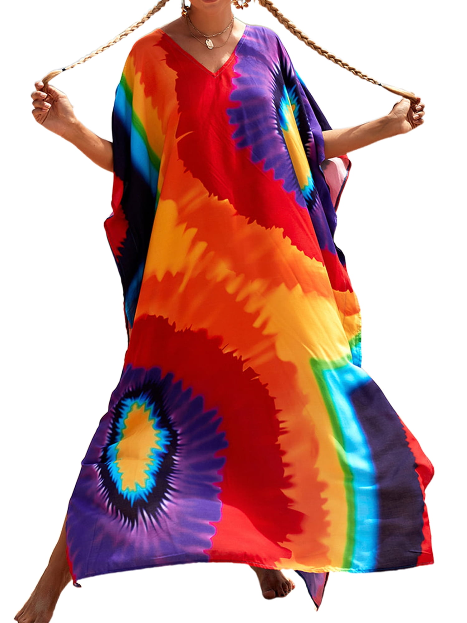 Frontwalk Women Kimono Robe V Neck Beach Swimsuit 3/4 Sleeve Cover Ups