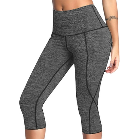 Frontwalk Women Leggings High Waist Yoga Pants Solid Color Bottoms Workout Stretch Jeggings Elastic Waisted Capris Pant grey XL