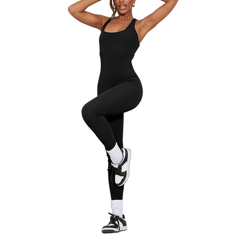 Frontwalk Women Leggings Sleeveless Sports Pants Backless Yoga Jumpsuit  Dance Slim Fit Trousers Strappy Romper Black XL 