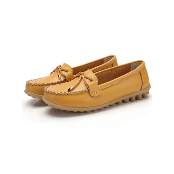 Frontwalk Women Loafers Slip On Moccasins Bow Nursing Shoes Walking Lightweight Boat Shoe Womens Comfort Flats Yellow 9