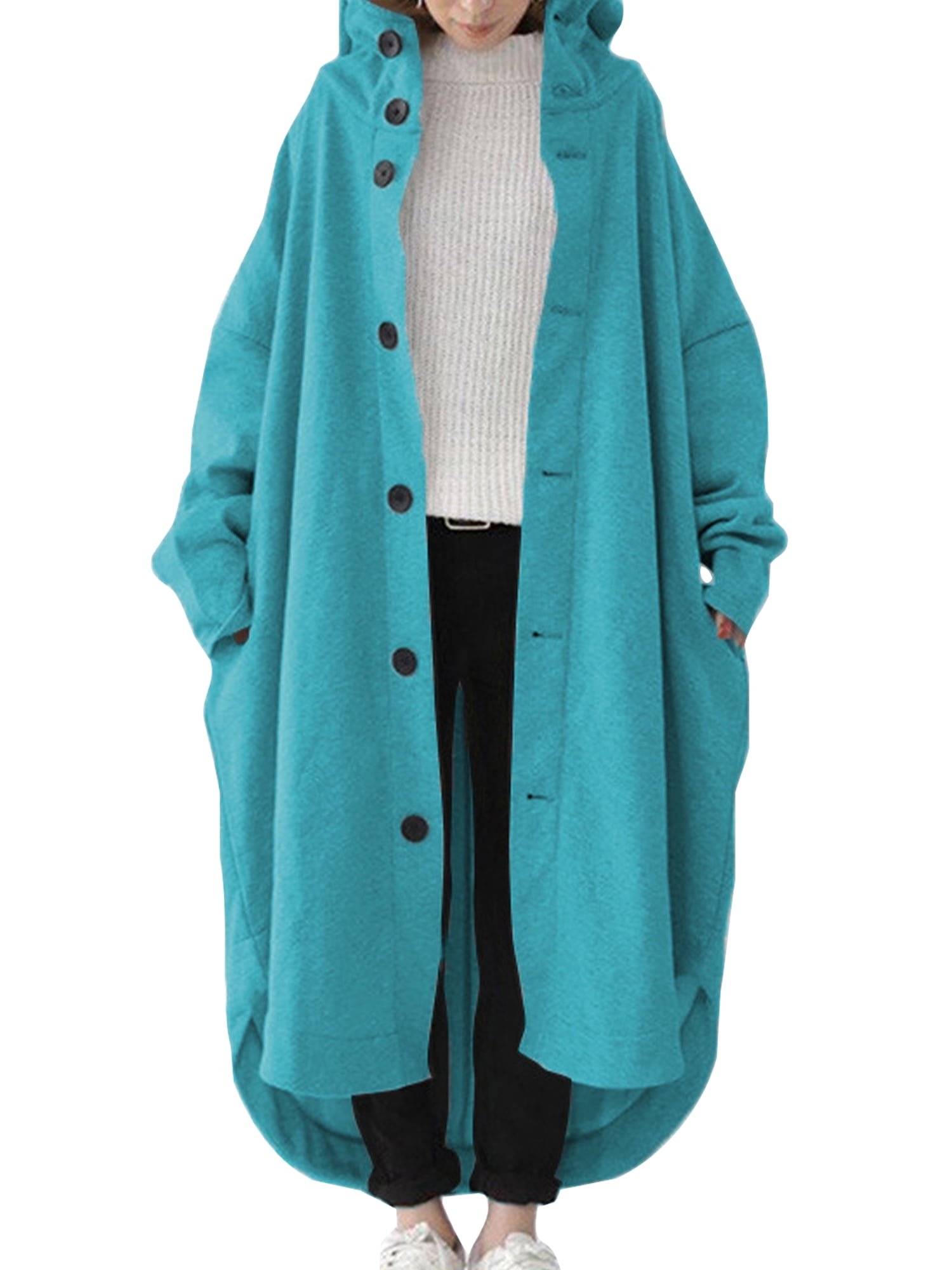 Frontwalk Women Long Maxi Cardigan Trench Coat Button Down Loose Overcoats Hooded Winter Warm