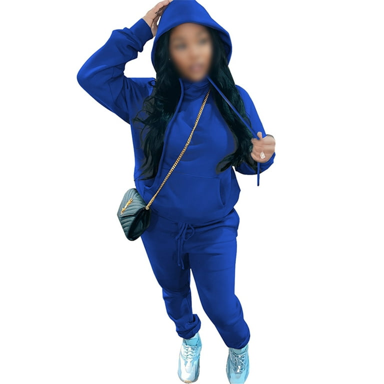 Frontwalk Jogging Suits For Womens 2 Piece Long Sleeve Sweat Suit Solid  Color Winter Fleece Tracksuits Blue S