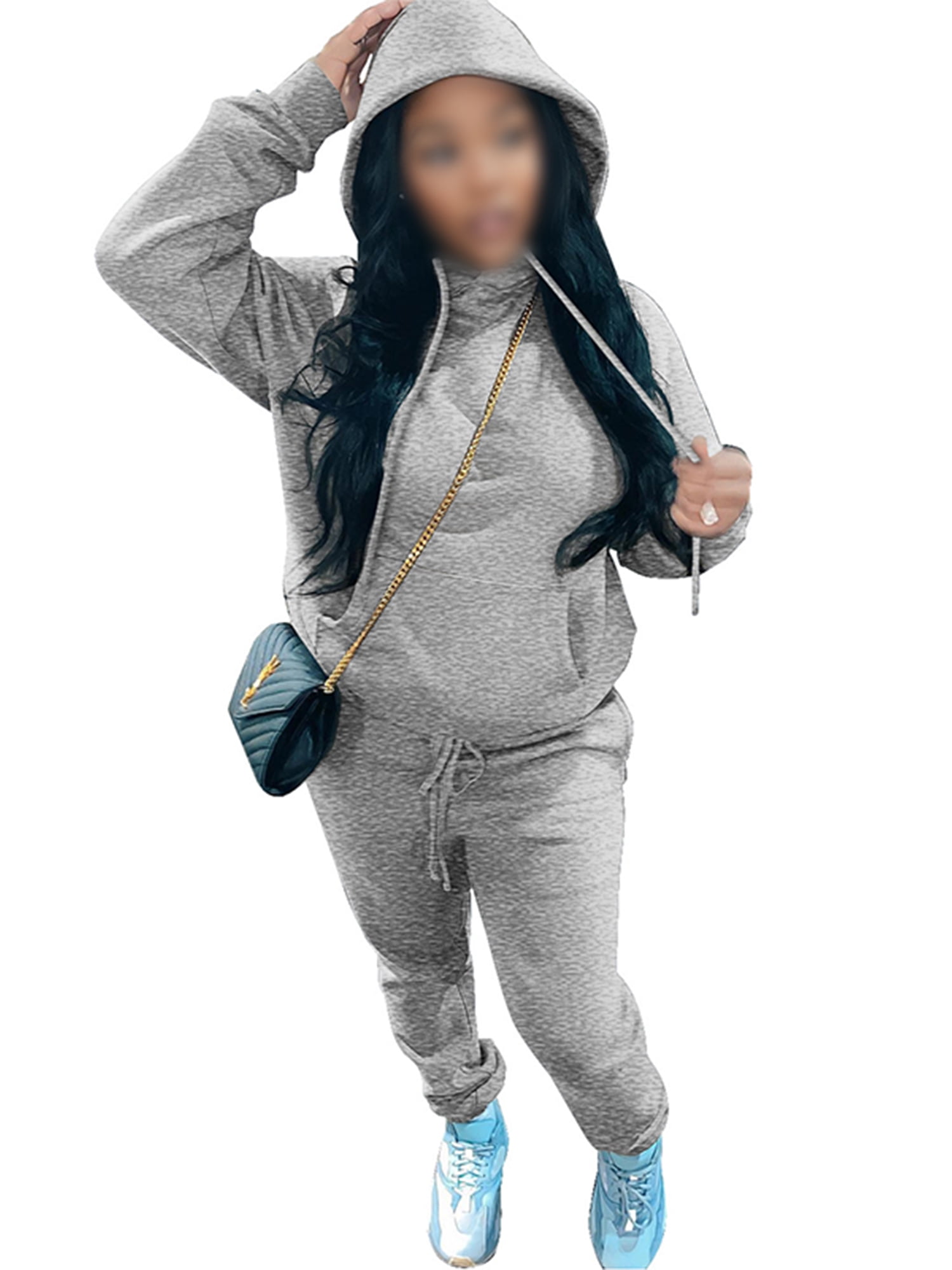 Frontwalk Jogging Suits For Womens 2 Piece Long Sleeve Sweat Suit Solid  Color Winter Fleece Tracksuits Grey 4XL 