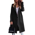 thumbnail image 1 of Frontwalk Women Long Trench Coat Solid Color Jacket Sleeve Pea Coats Party Warm Outwear Lapel Neck Overcoat Black 3XL, 1 of 2