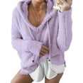 thumbnail image 1 of Frontwalk Women Loose Fit Solid Color Hooded Tops Drawstring Fleece Hoodies Plush Winter Pullover Purple XXL, 1 of 2