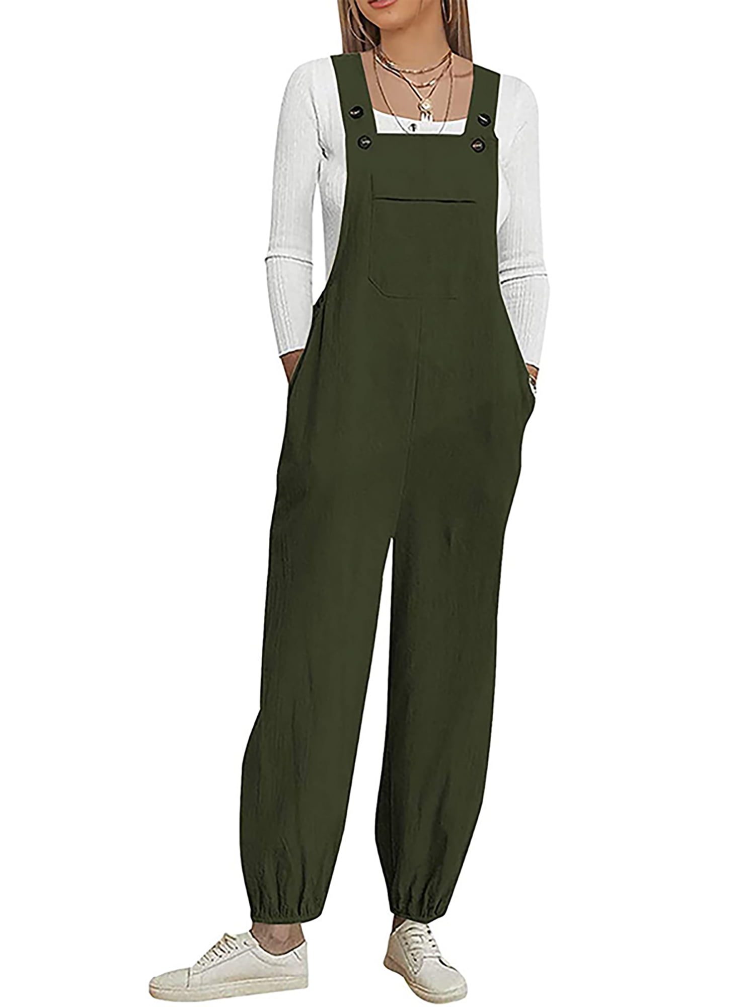 Frontwalk Women Loose Jumpsuit Dungarees Playsuit Straps Overalls Trousers  Ladies Sleeveless Baggy Pockets Pants 
