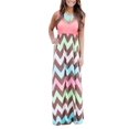 thumbnail image 1 of Frontwalk Ladies Maxi Dresses Wave Print Summer Beach Sundress Sleeveless Long Dress Holiday Sexy Crew Neck Pink 4XL, 1 of 2