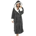 thumbnail image 1 of Frontwalk Women Loungewear Fuzzy Plush Bathrobe Hooded Sleepwear Solid Color Sherpa Robes Loose Dressing Long Sleeve Robe Deep Gray M, 1 of 4