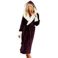 thumbnail image 1 of Frontwalk Women Loungewear Fuzzy Plush Bathrobe Hooded Sleepwear Solid Color Sherpa Robes Loose Dressing Long Sleeve Robe Wine Red 4XL, 1 of 6