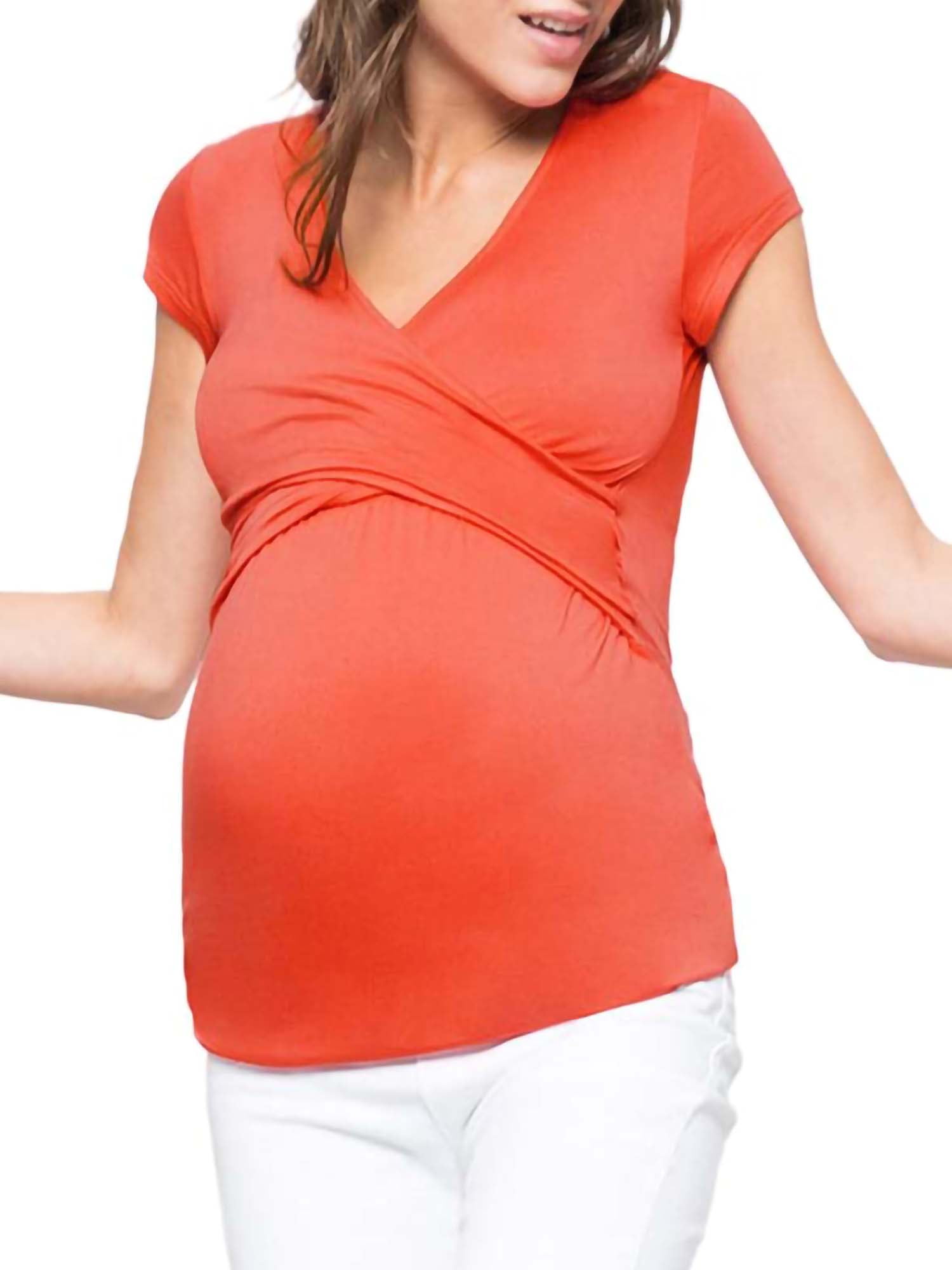 Frontwalk Women Maternity Shirts Short Sleeve Nursing Top Solid/Stripes