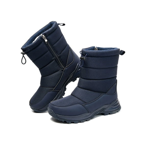 Frontwalk Women Men Snow Boots Plush Lined Warm Shoes Side Zip Winter Boot Work Lightweight Hiking Booties Unisex Mid Calf Blue 11.5