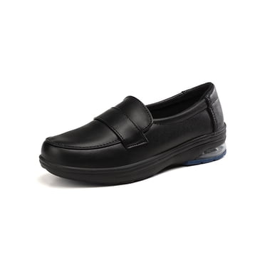 ESSEX GLAM Women's Low Heel Loafers – Super Comfy Slip-On Moccasins For Work, School, Or Just Hanging Out (Black, Multiple Sizes)