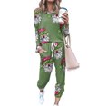 thumbnail image 1 of Frontwalk Women Nightwear Elastic Waist Pajamas Pjs Set T Shirt Pants Christmas Tracksuit Ladies 2PCS Drawstring Picture Color 4 S, 1 of 2