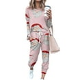 thumbnail image 1 of Frontwalk Women Nightwear Elastic Waist Pajamas Pjs Set T Shirt Pants Christmas Tracksuit Ladies 2PCS Drawstring Picture Color 9 S, 1 of 2