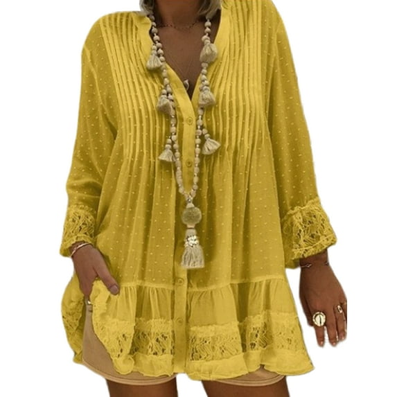 Frontwalk Women Plus Size Kaftan Tunic Blouse Tops 3/4 Sleeve Button Down Tunic Tops Ladies Summer Boho Shirt Tops Size S-5XL