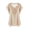 thumbnail image 1 of Frontwalk Women Plus Size Tops Short Sleeve Tie V Neck T-Shirt Chiffon Ruffle Blouse Lace Splicing Casual Loose Shirt, 1 of 2
