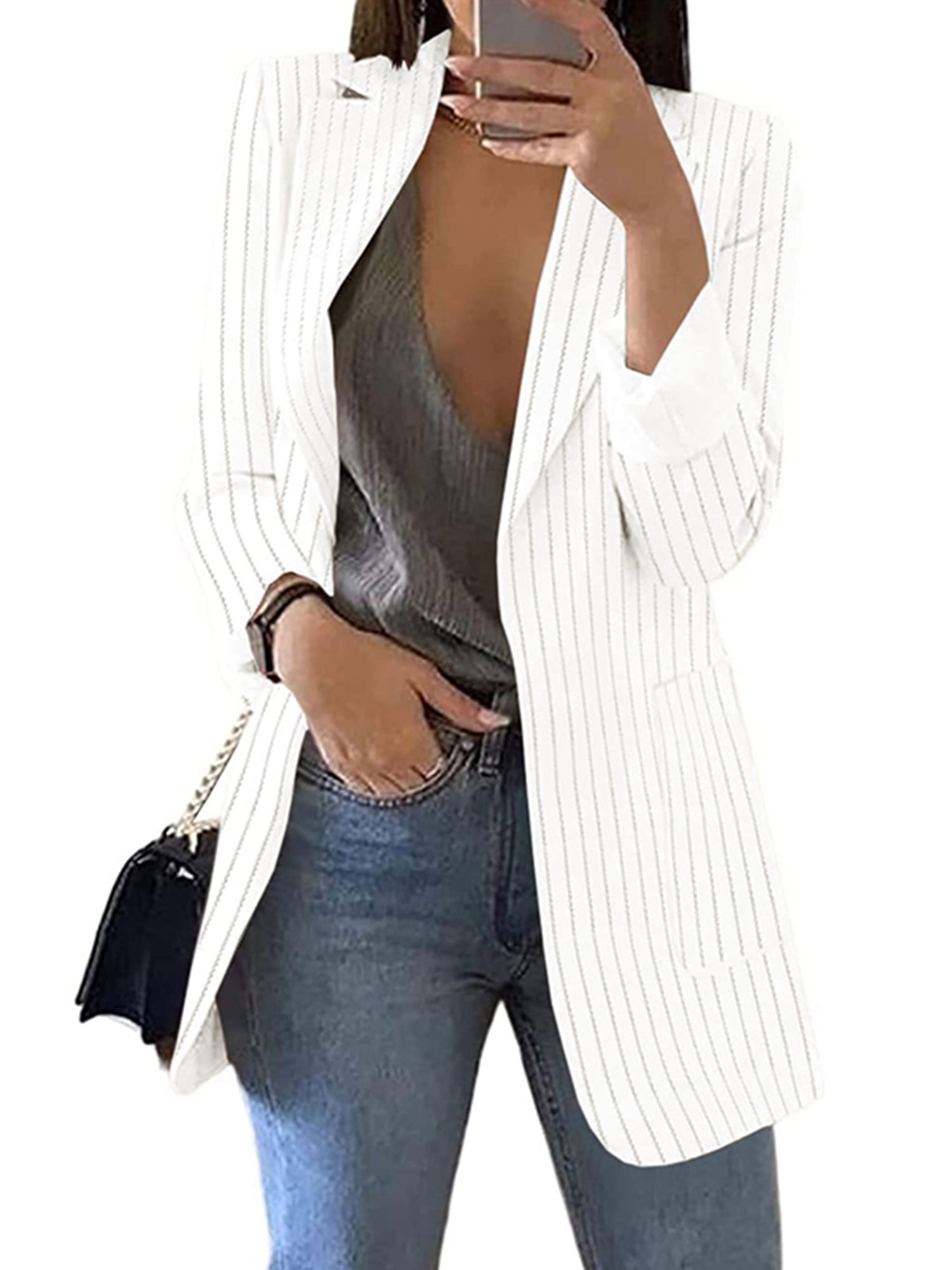 Frontwalk Women Regular Fit Long Sleeve Business Jackets Suit Lapel Mid