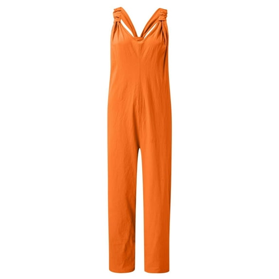 Frontwalk Women Romper Wide Leg Long Pants Sleeveless Jumpsuits Beach Casual Trousers V Neck Harem Pant Orange 5XL