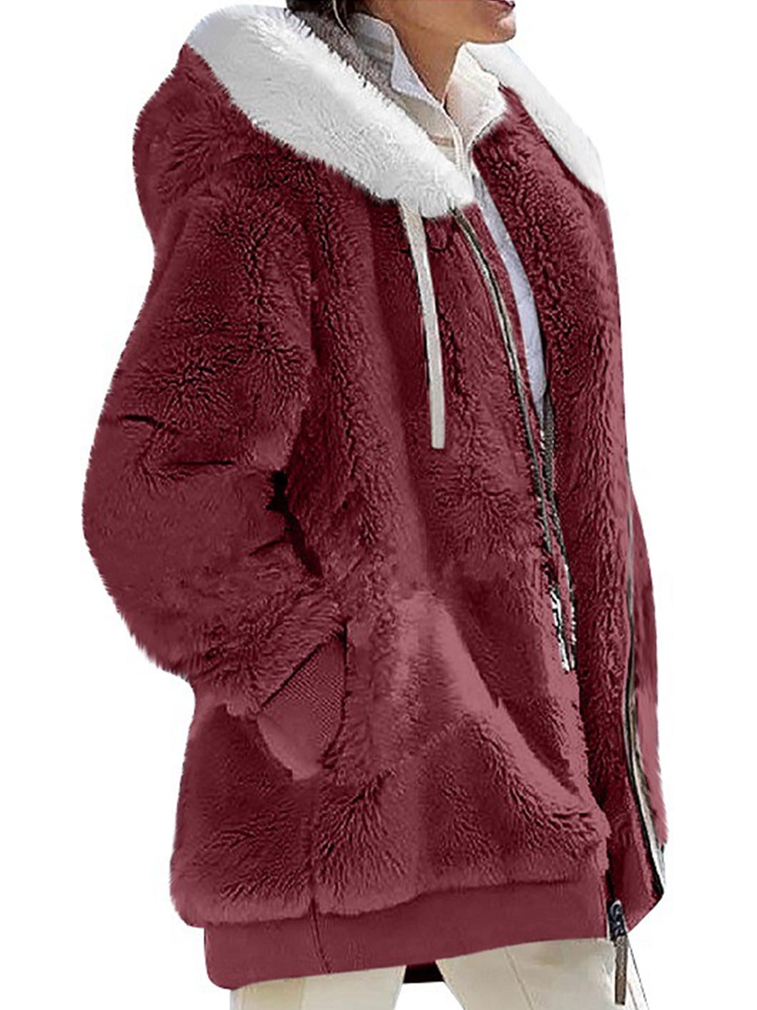 Frontwalk Women's Sherpa Hoodie Coats, Fuzzy Fleece Jacket, Hooded ...
