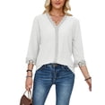 thumbnail image 1 of Frontwalk Women Shirts 3/4 Sleeve Tops Lace Trim Blouse Ladies Casual Tunic Shirt V Neck White XL, 1 of 5