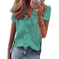 thumbnail image 1 of Frontwalk Women Shirts Floral Tops Short Sleeve Blouse Business Pullover Tunic Shirt V Neck Tee Green M, 1 of 2