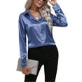 thumbnail image 1 of Frontwalk Women Shirts Long Sleeve Tops Lapel Neck Blouse Ladies Comfy Tunic Shirt Button Down Blue L, 1 of 5