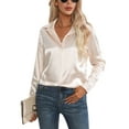 thumbnail image 1 of Frontwalk Women Shirts Long Sleeve Tops Lapel Neck Blouse Ladies Comfy Tunic Shirt Button Down Champagne M, 1 of 5