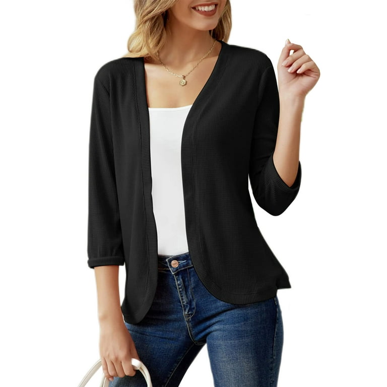 Ladies black top short sleeve cardigan