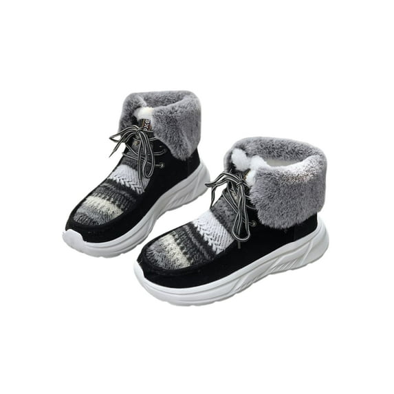 Frontwalk Women Snow Boots Lace Up Winter Boot Platform Warm Shoes Outdoor Fashion Ankle Booties Womens Plush Lined Black 9.5