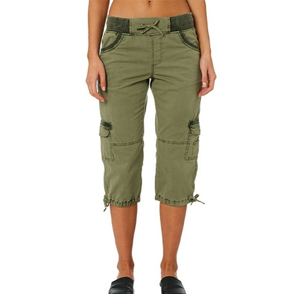 Frontwalk Women Summer Casual Pants With Pockets Capri Pants High Waisted Loose Fit Cropped Sweatpants Drawstring Elastic Waist Cargo Pant Light Ginger Yellow S