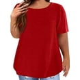 thumbnail image 1 of Frontwalk Women Summer T Shirts Short Sleeve Plus Size Tops Basic T-shirt Ladies Lounge Tee Oversized Tunic Red 3XL, 1 of 2