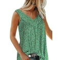 thumbnail image 1 of Frontwalk Women Summer Top Floral Print T Shirts Sleeveless Tank Tops Holiday Loose Tee V Neck Pullover Green S, 1 of 2