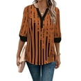 thumbnail image 1 of Frontwalk Women Summer Tops V Neck T-shirt Striped T Shirt Ladies Loose Tunic Blouse Short Sleeve Pullover Orange Red 2XL, 1 of 4