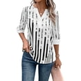 thumbnail image 1 of Frontwalk Women Summer Tops V Neck T-shirt Striped T Shirt Ladies Loose Tunic Blouse Short Sleeve Pullover White M, 1 of 4