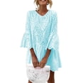 thumbnail image 1 of Frontwalk Women Sundress Swing T Shirt Dress Summer Short Mini Dresses Ladies Loose Flare Sleeve Light Blue 3XL, 1 of 4
