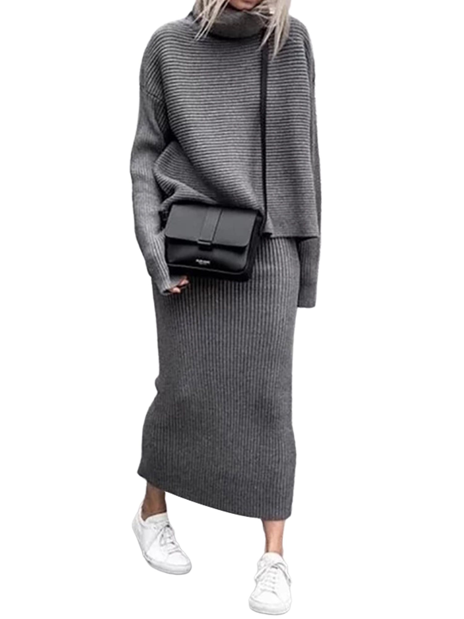 Ladies Elegant Plaid Top & Skirt Sweater Set