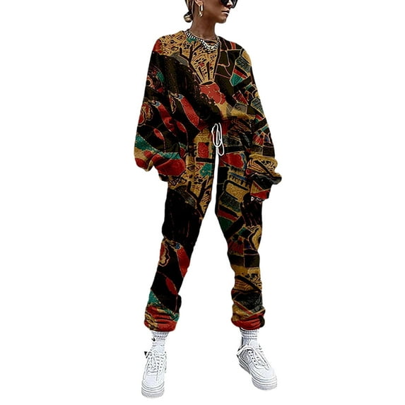 Frontwalk Women Sweatsuits Elastic Waist Tracksuit Set Pocket Jogger Sets Ladies Soft Sweatshirt And Sweatpant Solid Color Two Piece Outfit #04 L