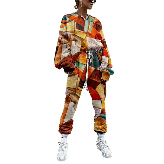 Frontwalk Women Sweatsuits Elastic Waist Tracksuit Set Pocket Jogger Sets Ladies Soft Sweatshirt And Sweatpant Solid Color Two Piece Outfit #05 S