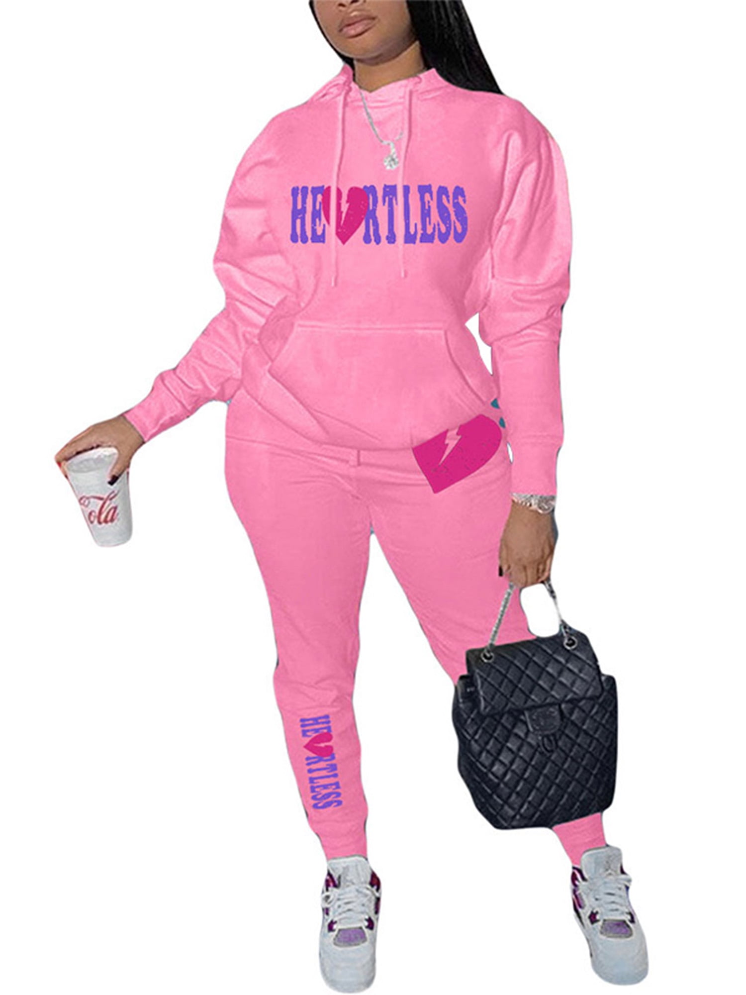 4POSE Women 2PC Sweatsuit Set Long Sleeve Zip Hooded Jacket Leggings Outfit  Workout Tracksuit Sport Suit,Pink,M
