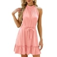thumbnail image 1 of Frontwalk Women Swing Dress Lace Up Mini Sleeveless Tank Ladies Loose Short Halter Neck Pink 2XL, 1 of 8